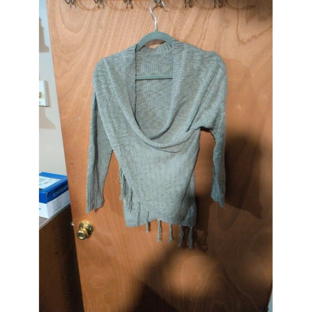 Light Gray Fringed Drape Neck Women's Sweater